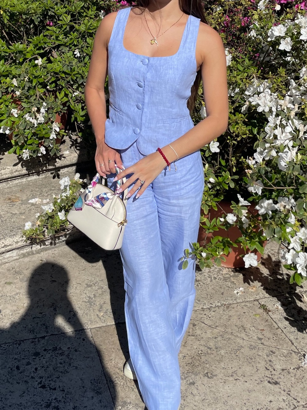 J. Crew Blue Linen straight Leg Pants & Button Front Vest Set